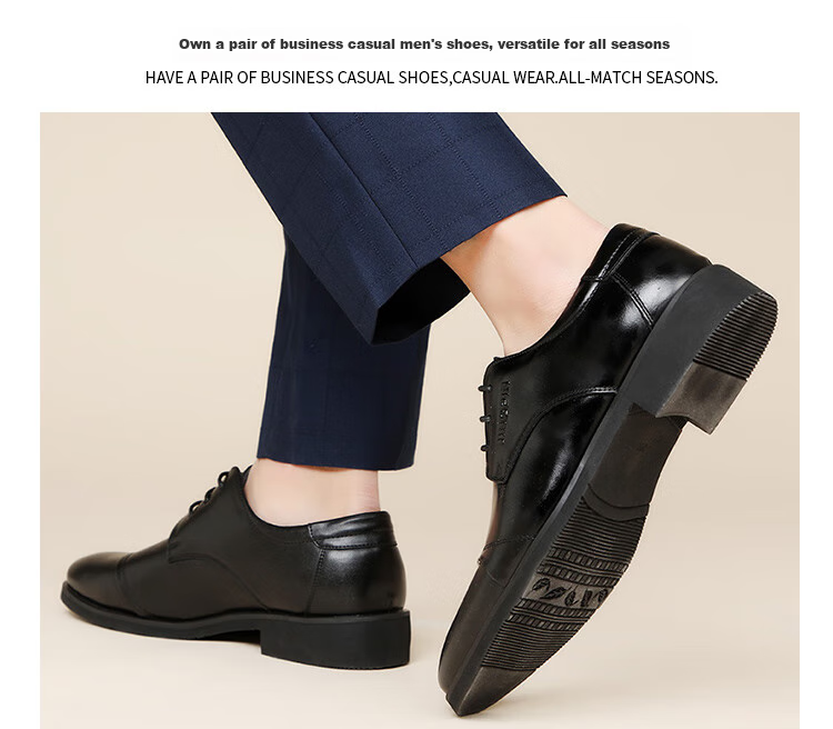 EGCHI Men's Leather Shoes, Business Formal Shoes, Comfortable Low-Top Lace-Up Leather Shoes, J3667, Black, Size 39 19