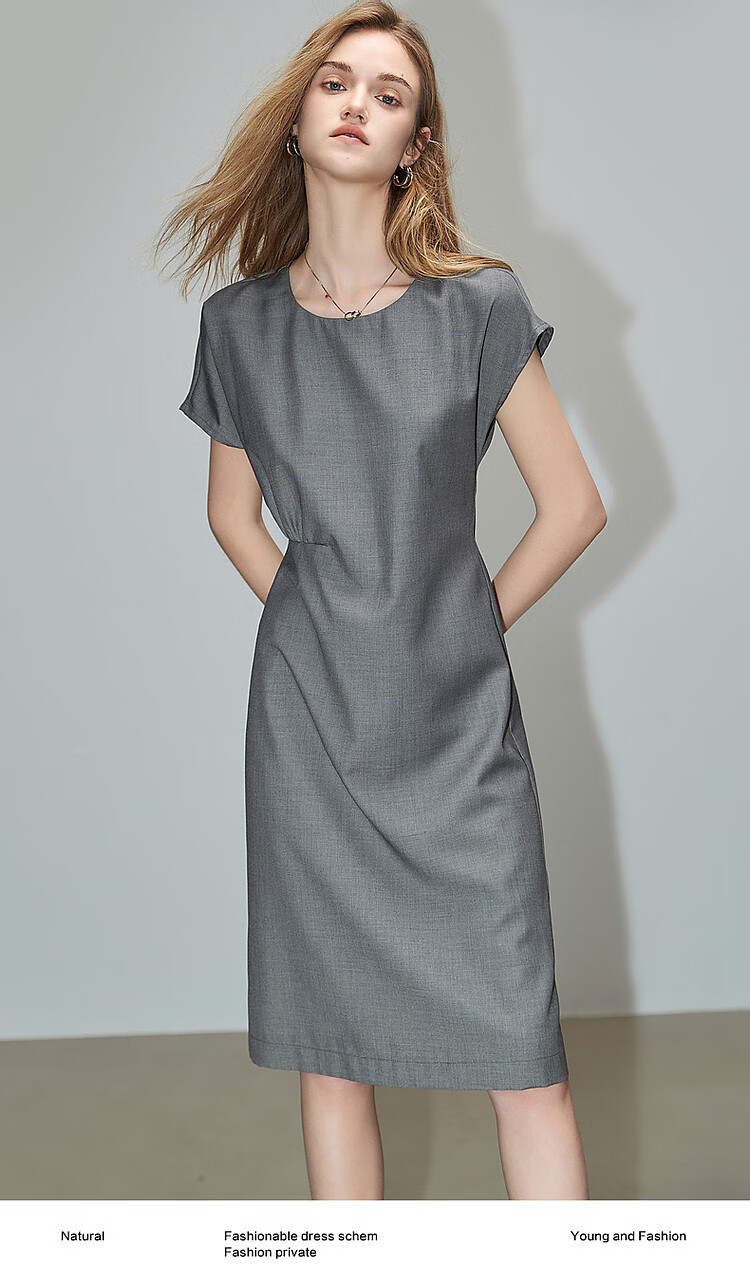 Dme Elegant Large Women's Summer Round Neck Waist-Cinching Urban Asymmetric Pleated Lightweight Commuter Short-Sleeve Dress for Wome 1