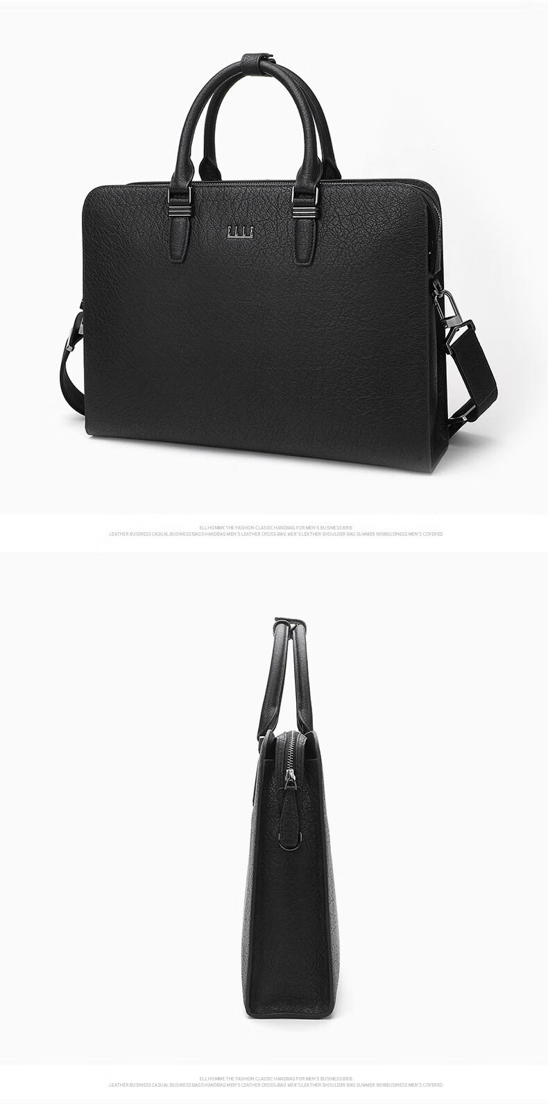 ELLE HOMME Men's Business Briefcase, Light Luxury Top-Grain Leather Handbag, Crossbody Laptop Bag for Men, 03910 Black 8