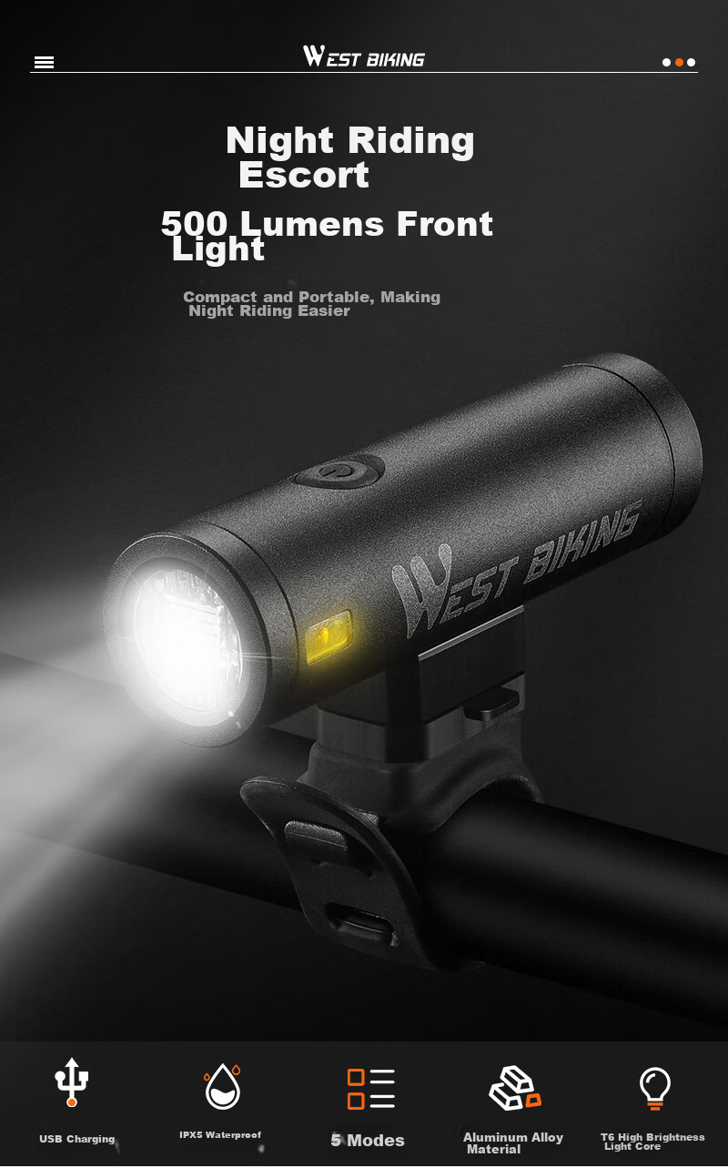 WestBiking Bicycle Light, Type-C Charging Front Light, Night Riding High Beam Flashlight, Waterproof Mountain Bike Cycling Equipment 1