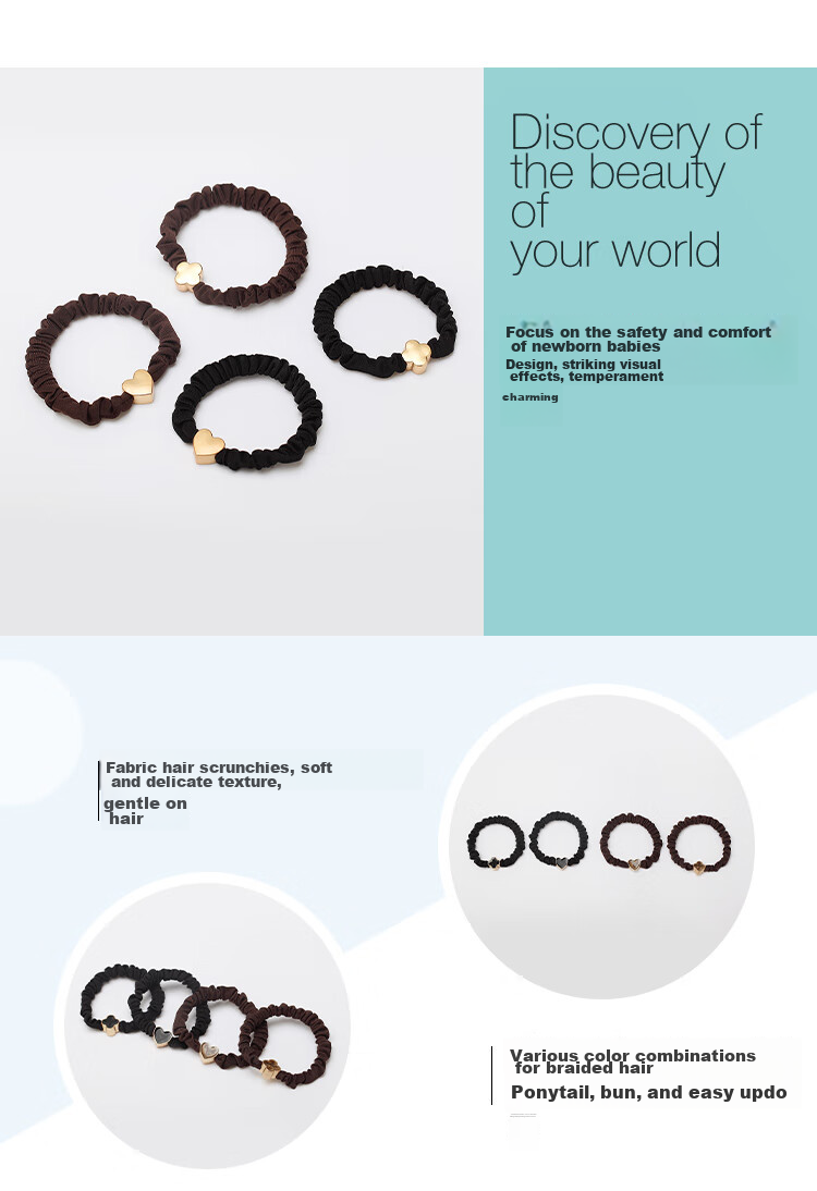 CHIMERA 4 Ponytail Hair Ties, Simple Glazed Heart-Shaped Hair Bands, Hair Ties for Women, Mid-Autumn Festival Gift 3