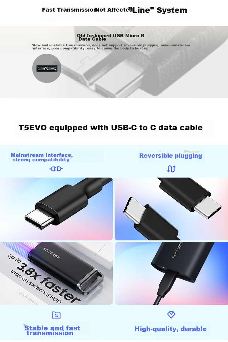 SAMSUNG 2TB Type-C USB 3.2 Portable Solid State Drive (PSSD) T5 EVO Starry Black, Direct Phone Connection, Laptop External, Large Capacity 1