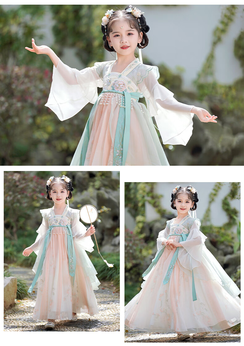 Anneyol Children's Day Hanfu Girls' Chinese-Style Dress, Children's Ancient Style Ru Skirt, Costume Dress, Green, Size 110 6