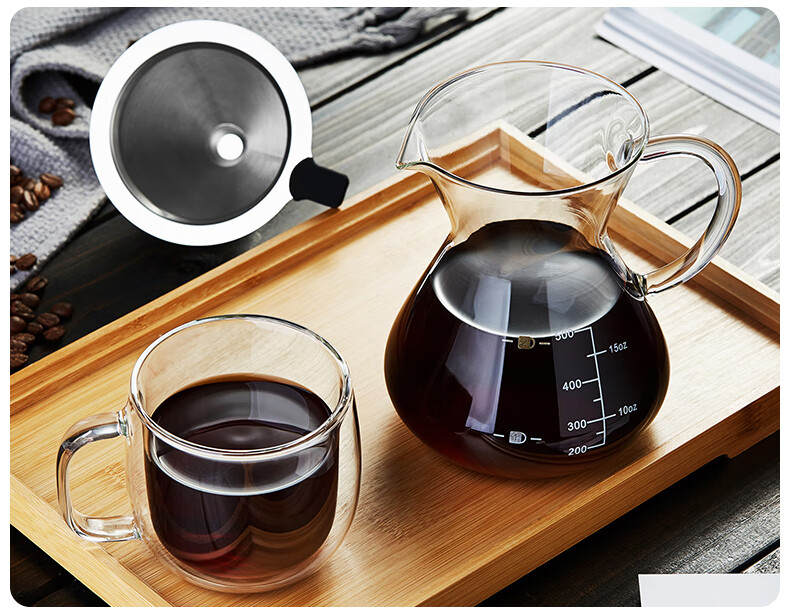 Meisini Pour-Over Coffee Maker, Glass Sharing Pot, Stainless Steel Drip Filter Cup, Filter Paper with Scale 4