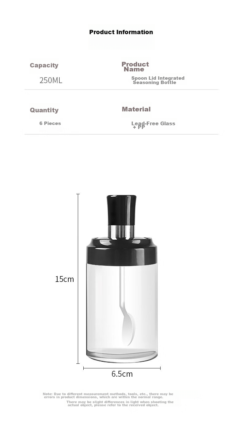 Xingfang Glass Salt Shaker Barbecue Seasoning Bottles with Spoon Lid, Sealed Storage Salt Containers for Home Use, Set of 6 2