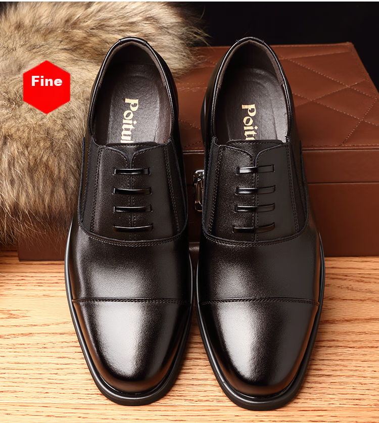 Poitulas Men's Leather Shoes with Three-Point Connection, Business Casual Formal Shoes, British Comfortable Slip-On Loafers, 9916 Black, Size 38 4