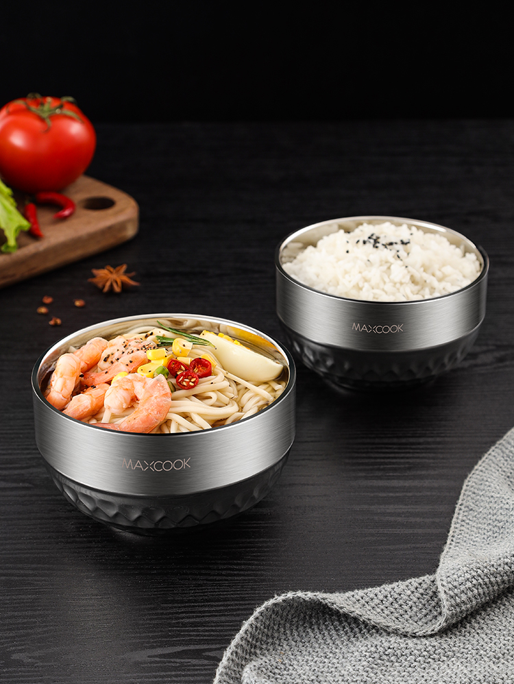 MAXCOOK 316L Stainless Steel Bowl, Salad Bowl Soup Bowl Double-Layer Insulated Rice Bowl Tableware Noodle Bowl 22cm MCWA9898 13