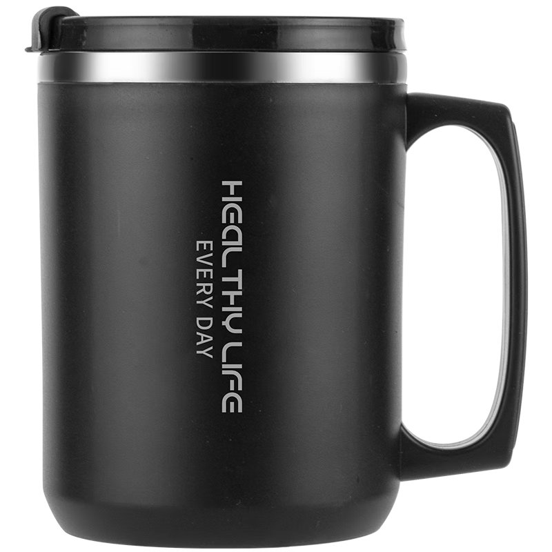 CAIZHI 304 Stainless Steel Water Cup, Mug, Coffee Cup with Lid, Double-Layer Insulated Drinking Cup for Home Use, Black CZ6226