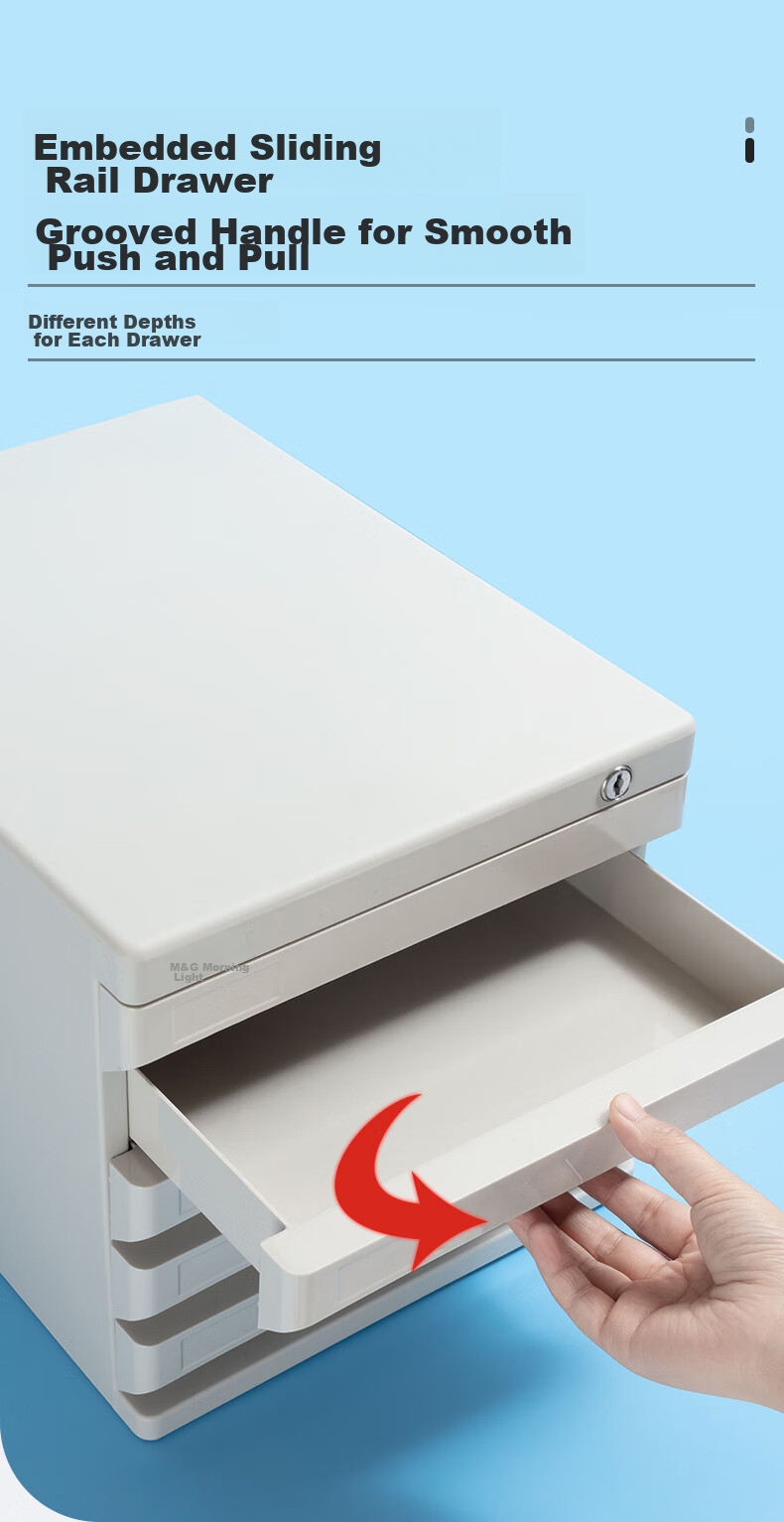 M&G Stationery, 5-Tier Lockable Desktop File Cabinet, Drawer-Style Handle A4 Document Storage Cabinet with Index Labels, Office Supplies, Gray Single Pack ADM95298 6