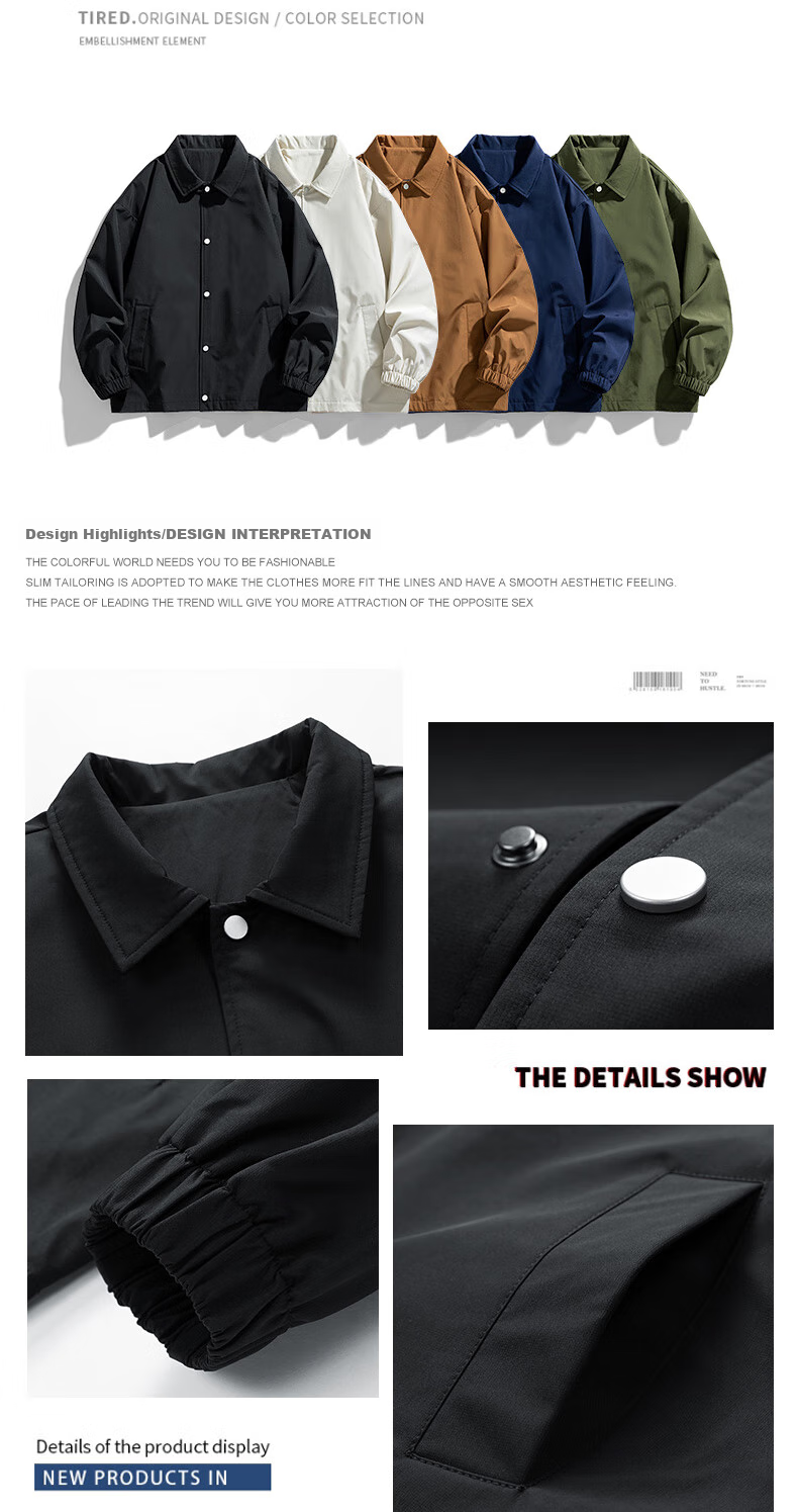 Dingfengbaoluo Lapel Jacket for Men, Spring Windproof Lightweight Coat, Loose Versatile Baseball Shirt Top DFM12 Black 2XL 1