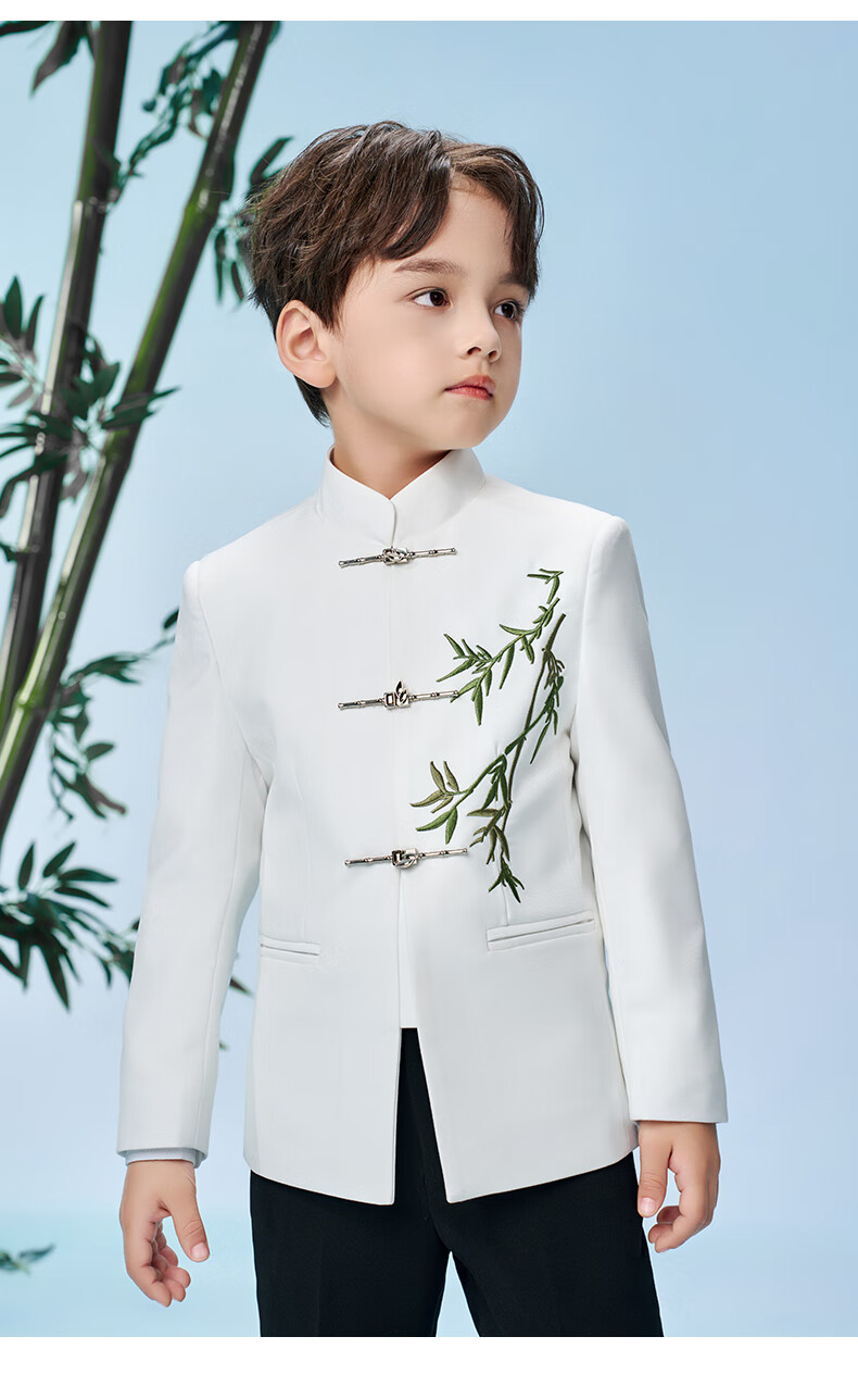Romon Boys' Zhongshan Suit New Chinese Style Children's Performance Tang Suit Boys' Chinese Style Suit Set White 160 27