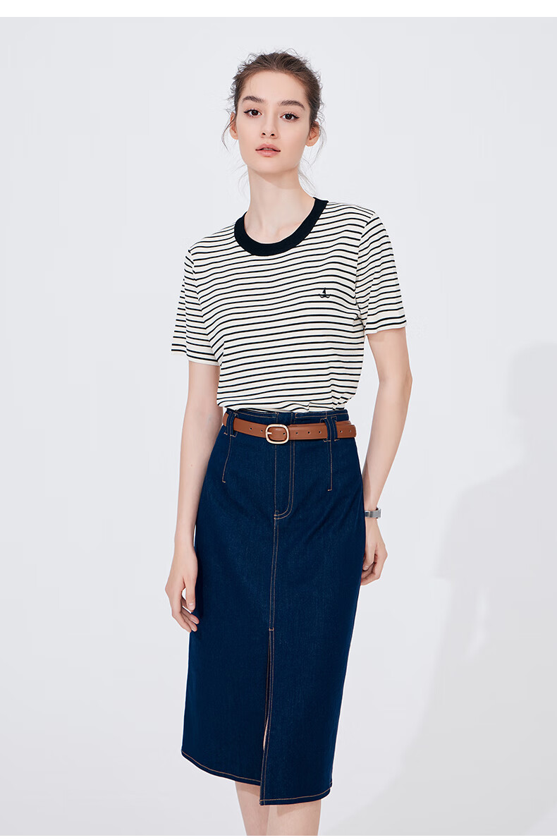Navigare Women's Sailor Style Striped Short Sleeve Round Neck Knit Sweater 2324504501 16