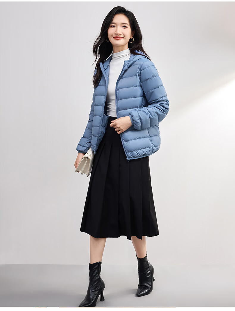 JEANSWEST 2025 Winter Hooded Lightweight Short Down Jacket White Duck Down Warm Comfortable Light Blue XL 11