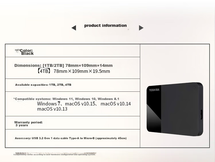 TOSHIBA 2TB External Hard Drive Mechanical READY B3 Series USB3.2 Gen 1 Business Black Compatible with Mac Stable Durable High-Speed Transfer 5