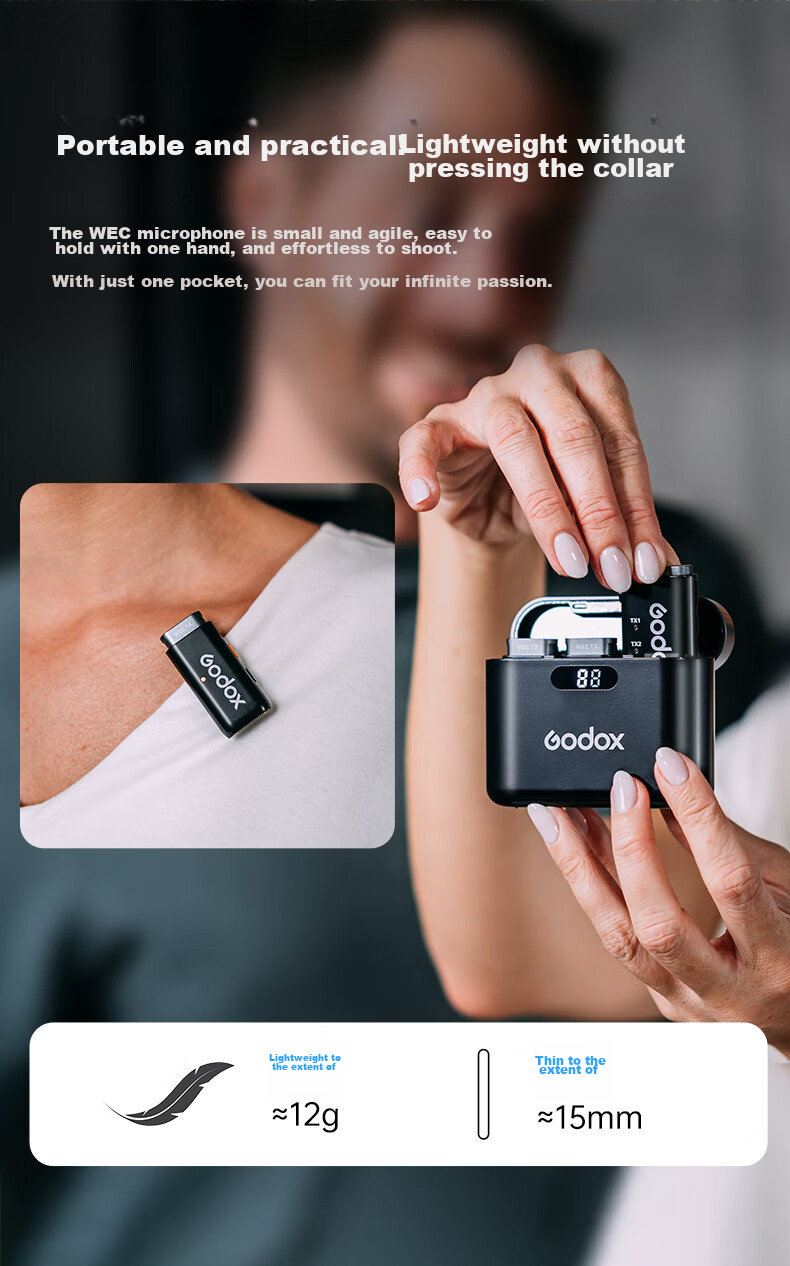 Godox WES1 Wireless Lavalier Microphone with Lightning Connector, Small Bee Audio Recorder, Outdoor Noise Reduction, Interview Recording, TikTok Live Streaming Equipment Microphone 12