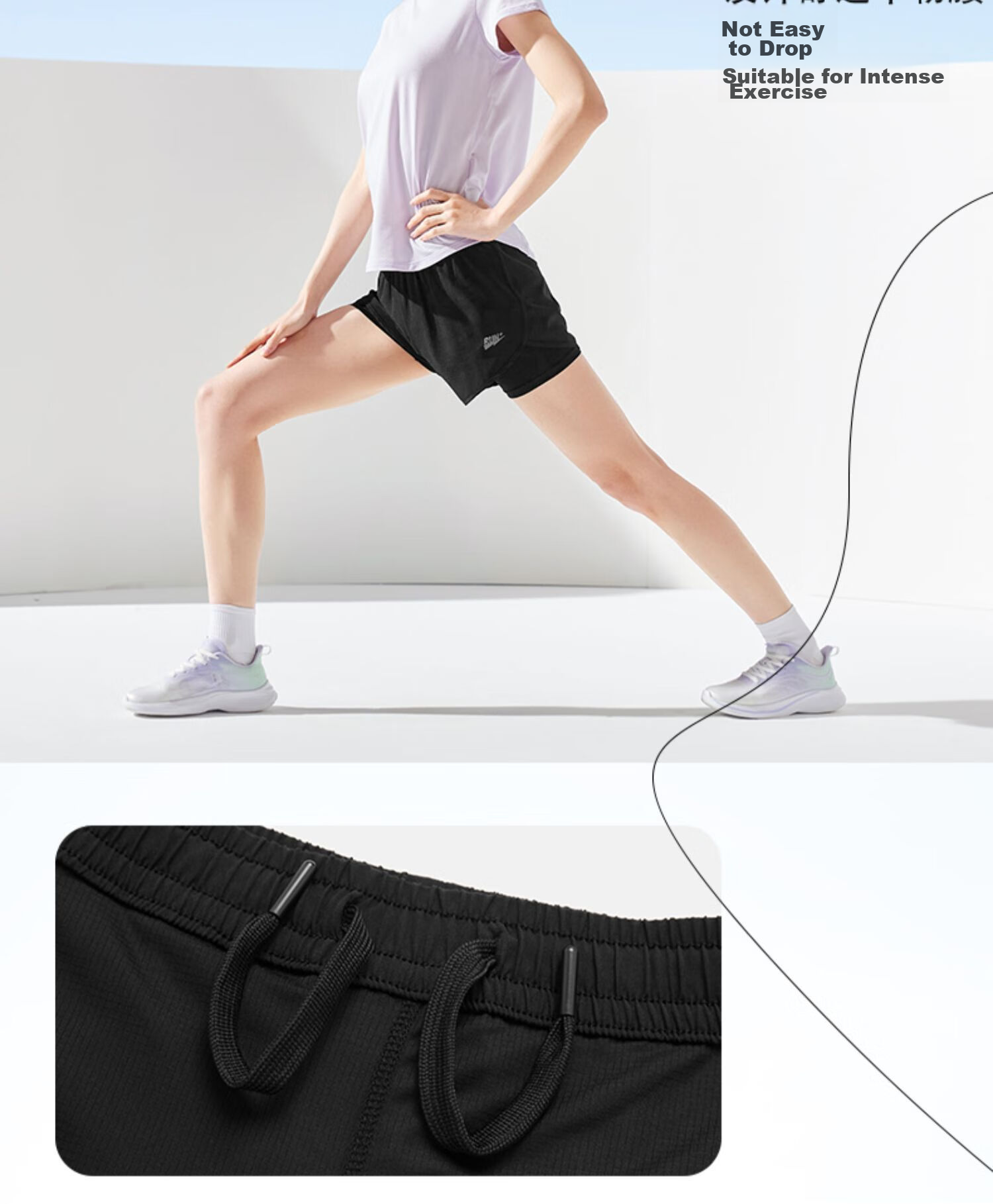 QIAODAN Women's Shorts, Sports Pants, Summer Lightweight Breathable Quick-Dry Fake Two-Piece Anti-Exposure Running Pants for Wome 4