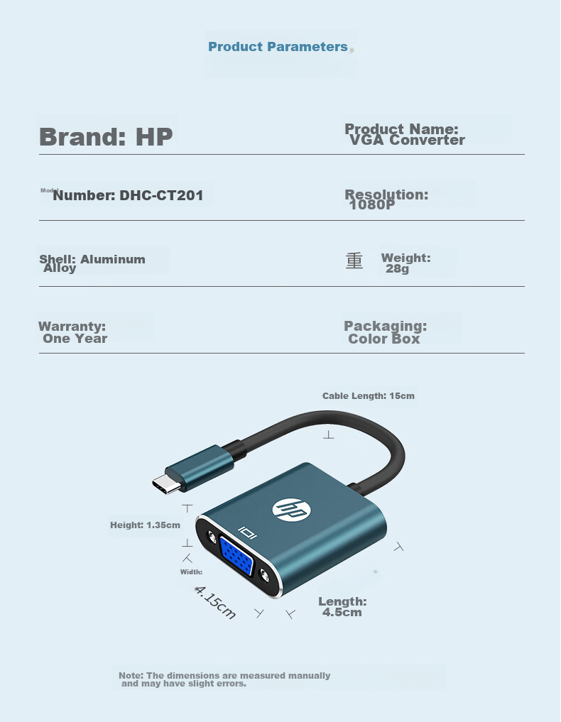 HP Type-C to VGA Converter Cable, USB-C Adapter, Docking Station, Universal for Apple MacBook Laptops, Huawei Phones, Splitter, Screen Mirroring Extender 7