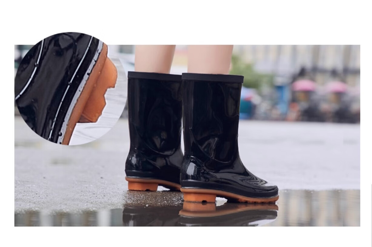 Warrior Women's Mid-Calf Rain Boots, Adult Rain Boots, Rubber Shoes, Overshoes, Waterproof Shoes, Water Boots HL85S, Black, Size 40 4