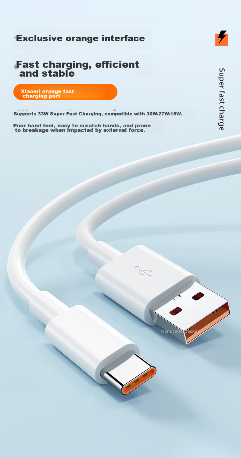 Chaofan Compatible with Xiaomi Data Cable, 33W Fast Charging Type-C Charging Cable, 3A Redmi K30, K30s, 10x, K40, Note9 Pro, Xiaomi 10s, 11 Youth Flash Charging Cable 6