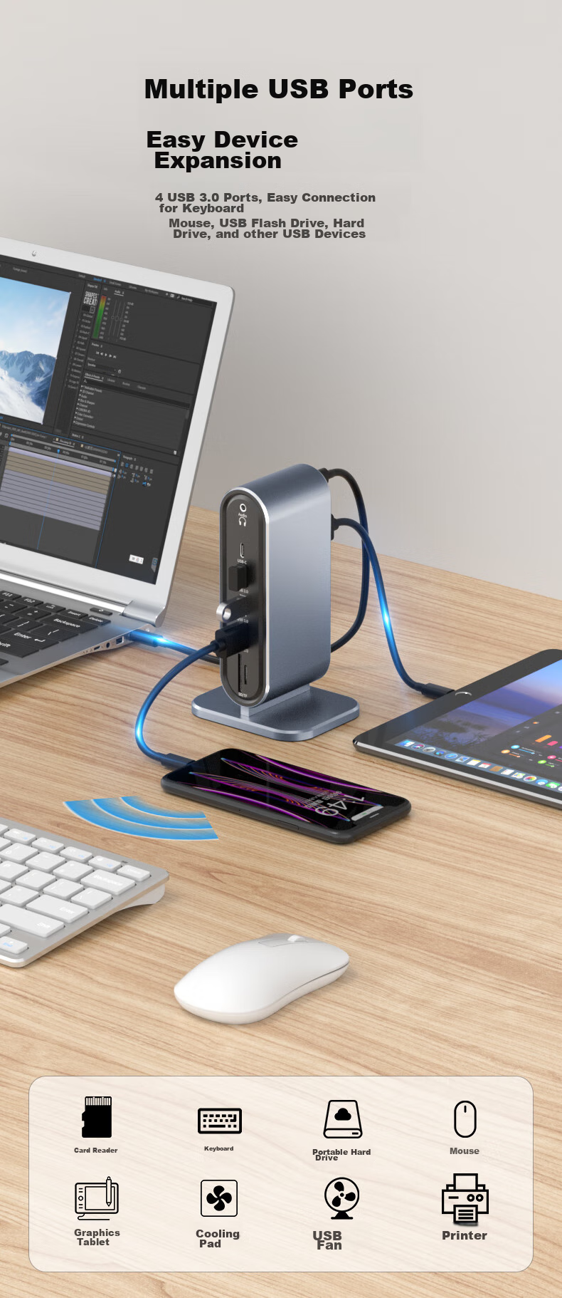Acer Type-C Vertical Expansion Dock HDMI/VGA HD Screen Mirroring 4K Gigabit Ethernet Port Adapter USB Hub Compatible with MacBook Huawei Laptops Expansio 5