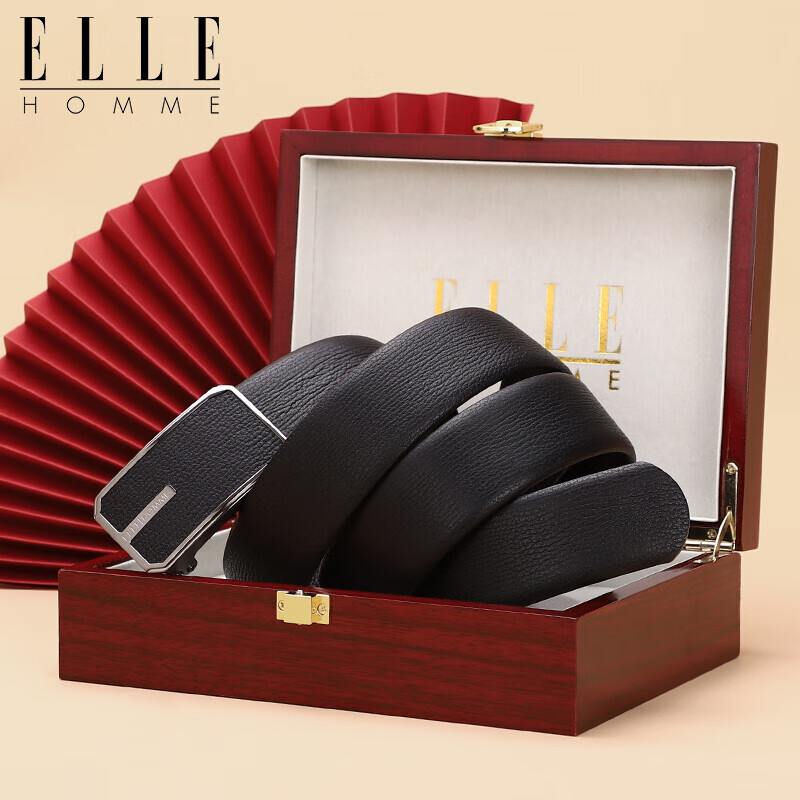 ELLE HOMME Men's Belt, Business Top-Grain Leather Automatic Buckle Waistband, 304 Stainless Steel Buckle Head, Birthday Gift for Me