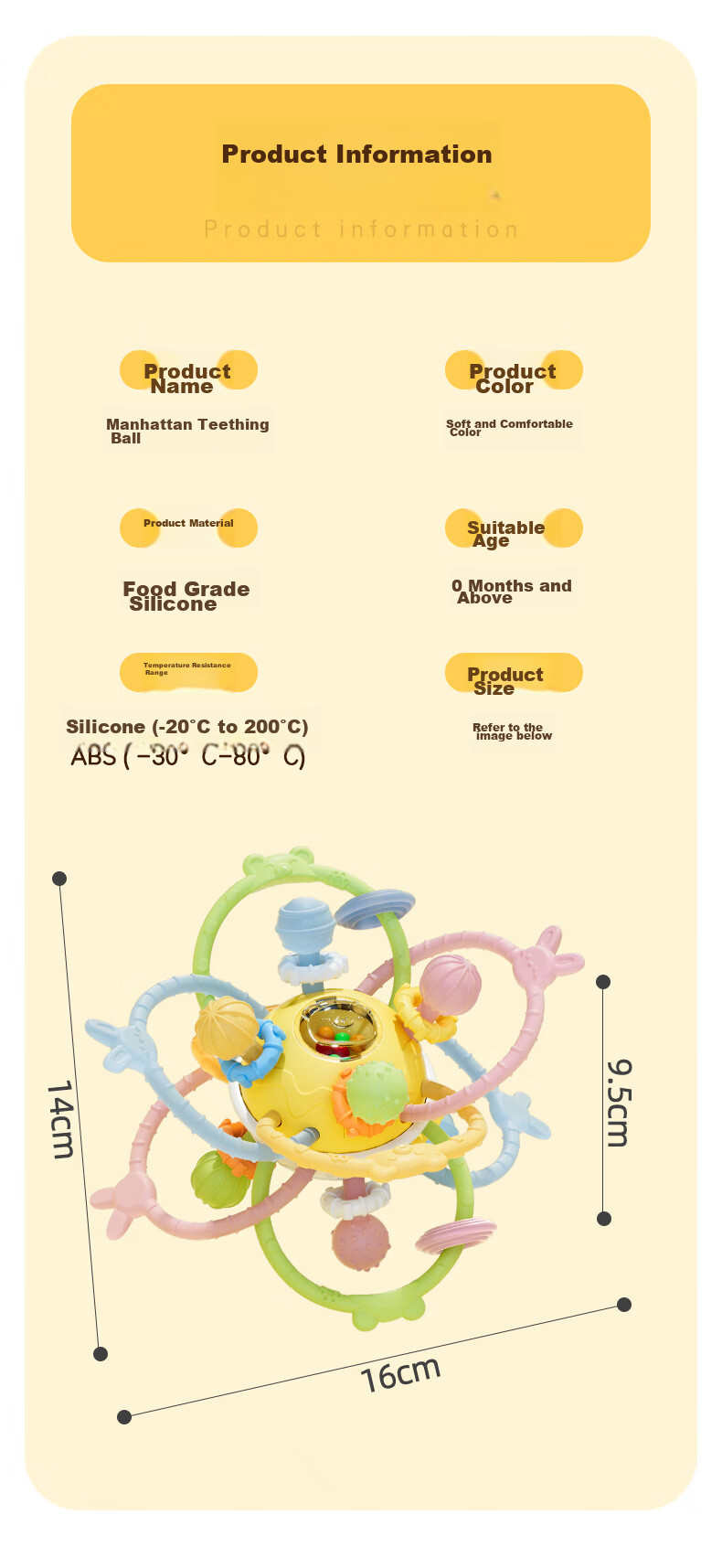 Beisinai Manhattan Rattle Ball, Suitable for Infants 0-6 Months, Chewable Food Grade Toy, Oral Stage Baby Rattle 15