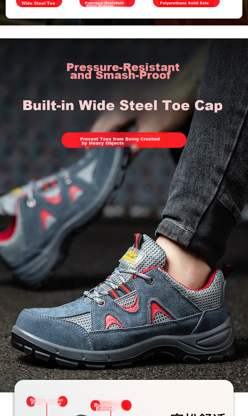 SHENGLI Safety Shoes for Men, Anti-Smashing, Puncture-Resistant, Breathable Work Shoes, Model 3350, Size 43 5