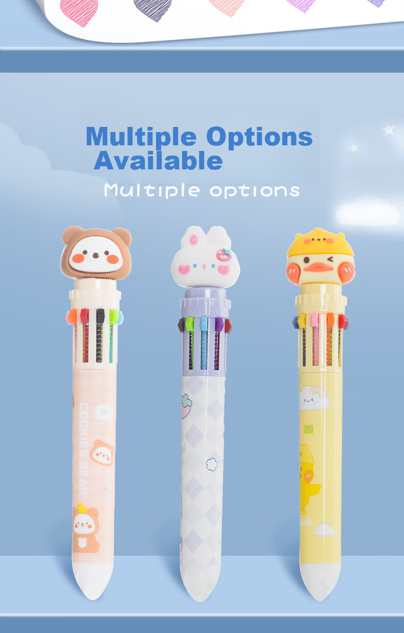 Licao Multi-Color 0.5mm Ballpoint Pen, Cartoon Colorful Pen, Push-Button Ten-Color Ballpoint Pen, Gift for Children, Creative Pen, Student Stationery, 1 Piece [Cute Panda Design] 2