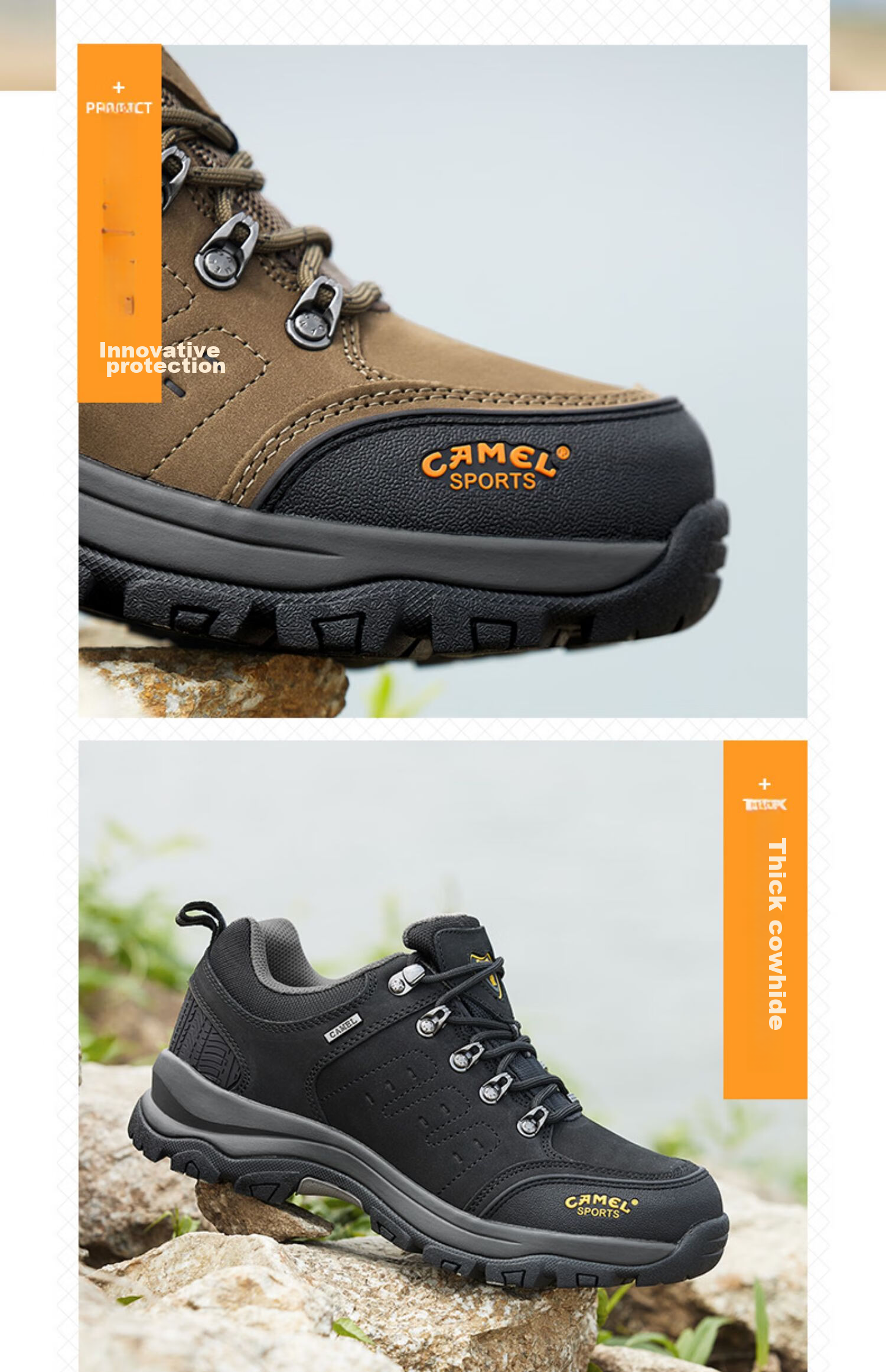 CAMEL Outdoor Hiking Shoes for Men, Leather, Durable, Shock-Absorbing, Casual Sports Shoes for Climbing, Model 6935 10