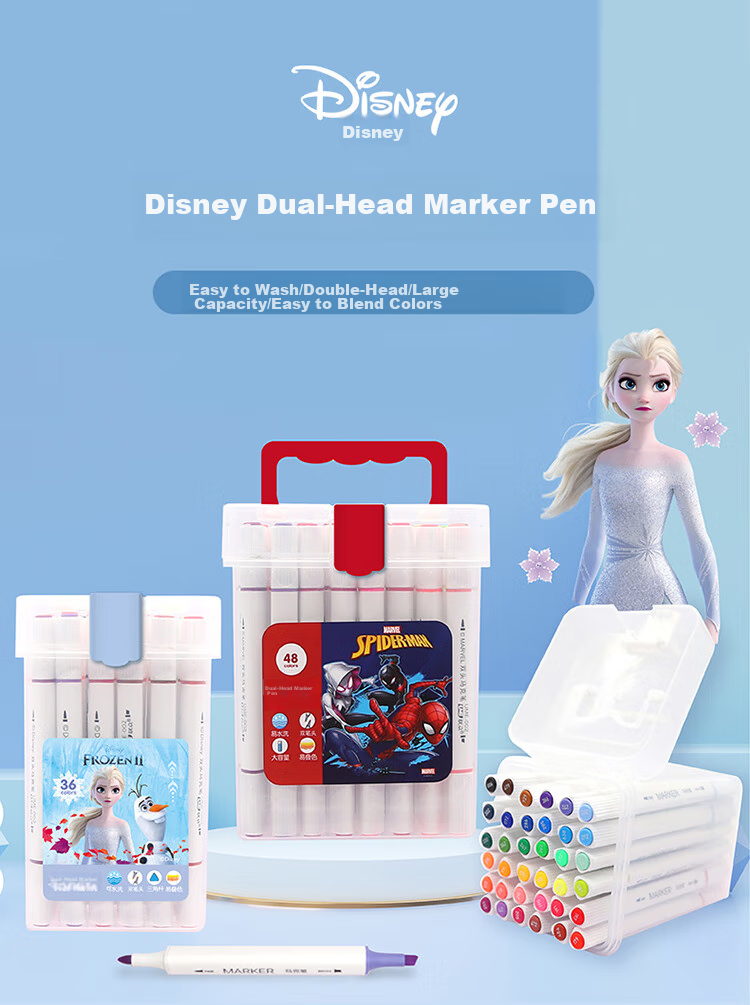 Disney 36-Color Dual-Tip Markers for Students And Children's Art, Drawing Pens, Birthday Gift, Spider-Man Watercolor Markers 1