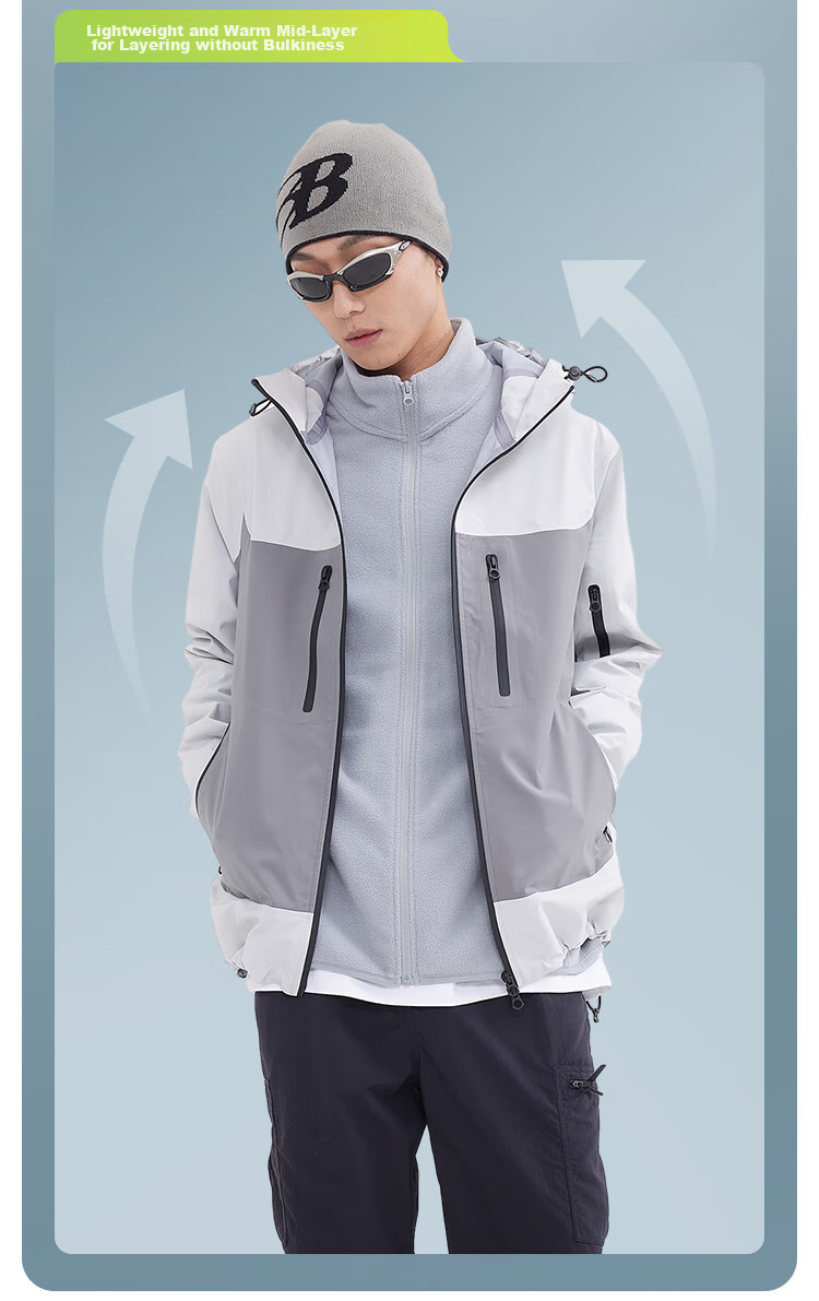 JD Original Fleece Jacket, Anti-Static Fleece Coat, Warm Sweatshirt Jacket, Unisex T-Shirt Base Layer, Light Gray, 3XL 9