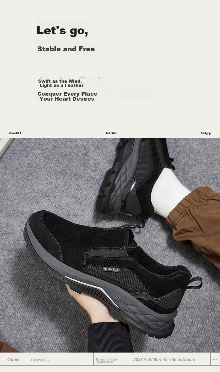 CAMEL Outdoor Casual Shoes, Winter Unisex Footwear, Non-Slip, Impact-Resistant, Wear-Resistant, Fleece-Lined, Warm Slip-On Shoes 2