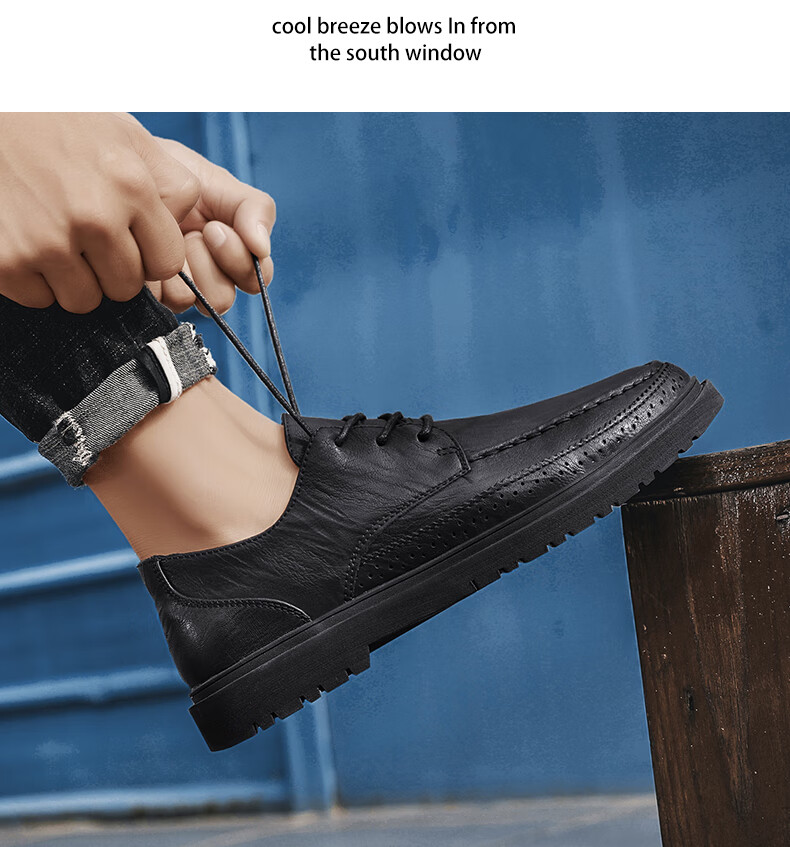 CALIFBULL Men's Shoes, Spring And Summer Business Casual Leather Shoes for Men, Breathable Soft-Soled Dress Shoes, Formal Wedding Shoes, Black, Size 44 11