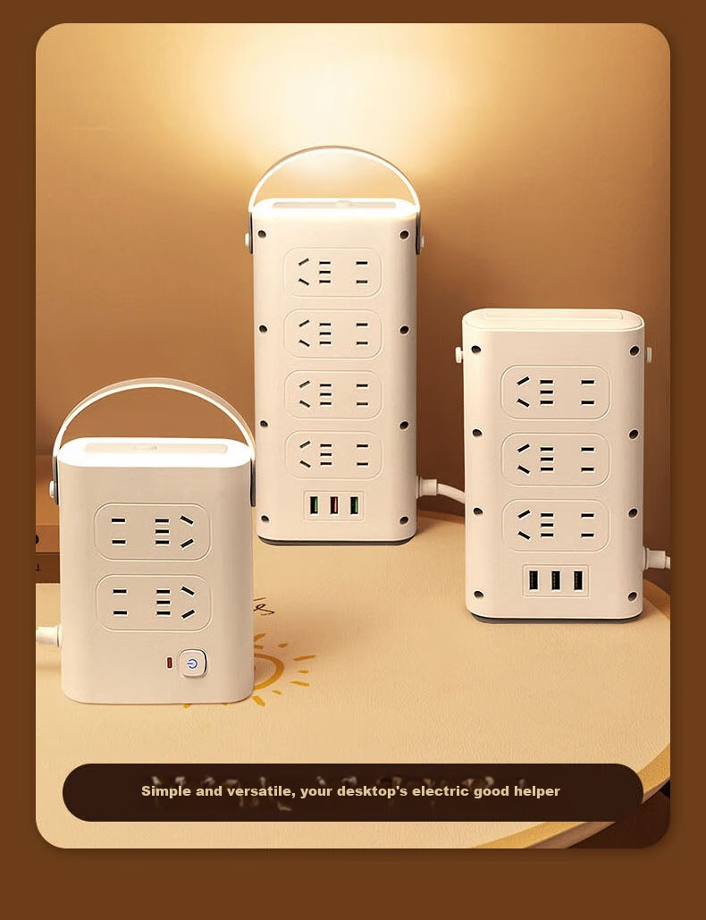 Aleleke Portable Standing Three-Tier Power Strip, 12 Outlets with Master Switch, 3 USB Ports for Charging, Night Light with Three Color Temperatures, Overload Protection, Extension Cord, 1.6m to 2m 7