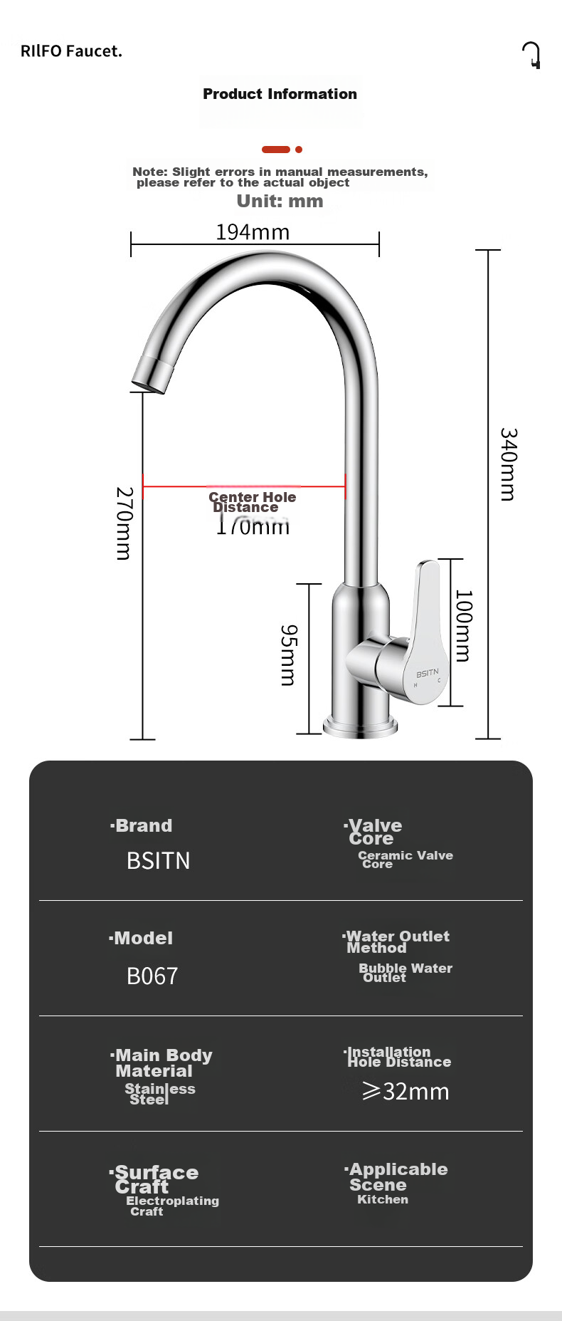 BSITN Brass Kitchen Wall-Mounted Single Cold Faucet Swivel Quick-Open Faucet B2135 10