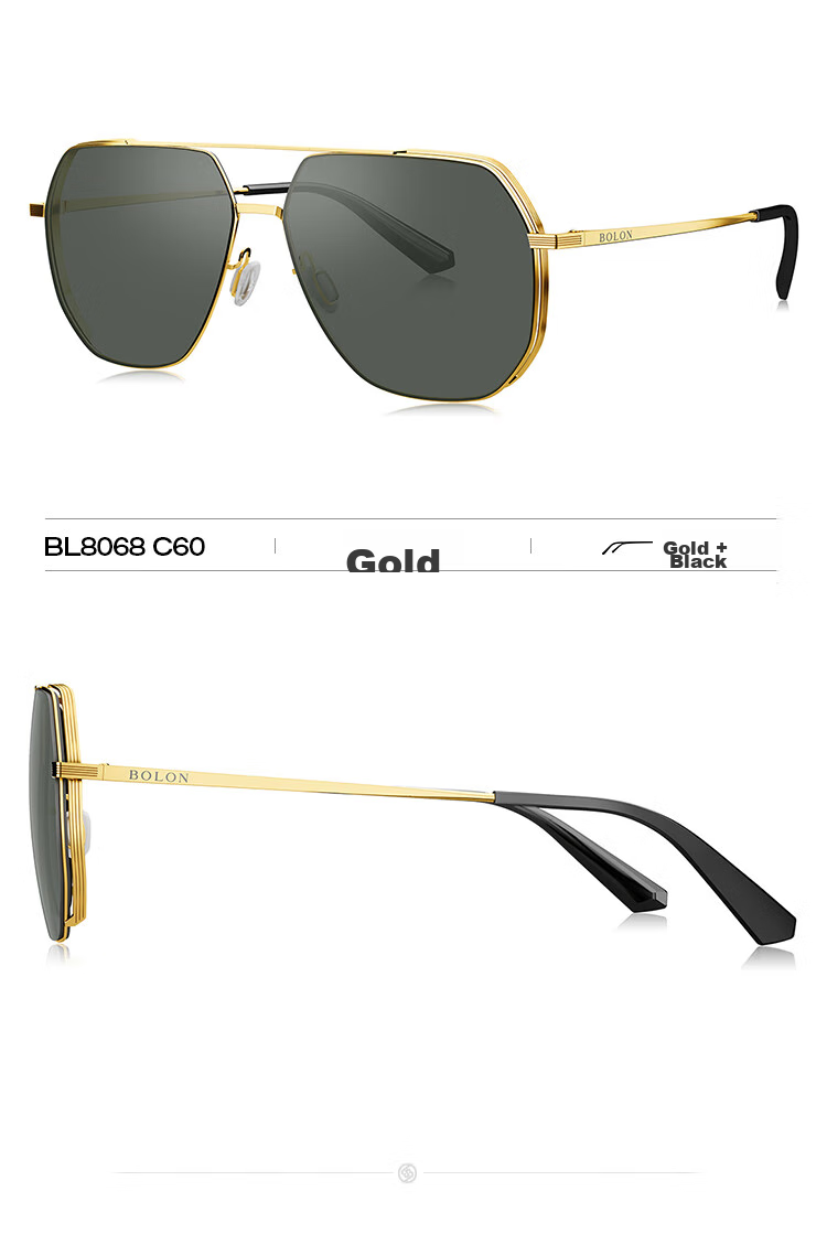 BOLON Aviator Polarized Sunglasses, Toad-Shaped Glasses, UV Protection, Driving Sunglasses, Trendy, BL8068C60 16