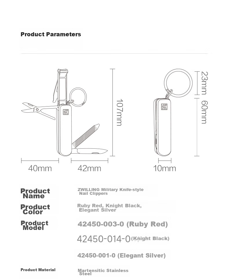 ZWILLING Multifunctional Military Knife Nail Clipper Nail Cutter Nail Scissors German Brand with Keychain Portable Tool Blue 20