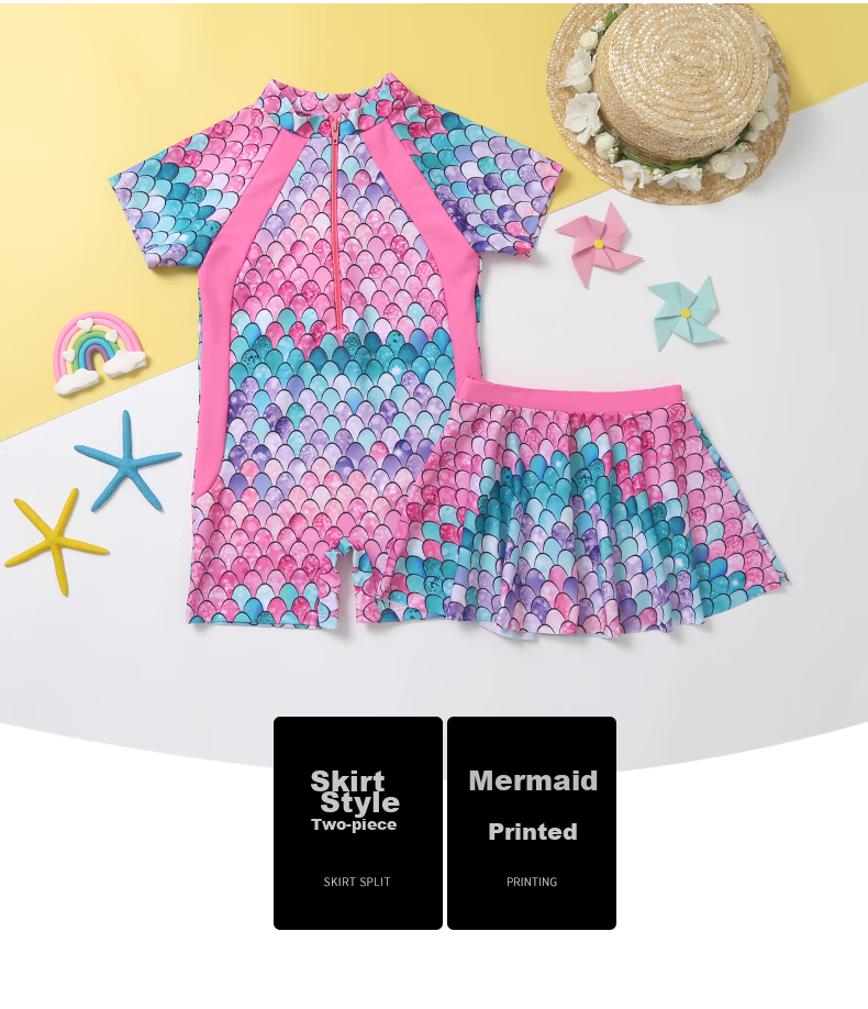 Yifu Sun Protection Children's Mermaid Swimsuit, Girls' Stylish Princess Swimwear, Korean One-Piece Princess Dress-Style Hot Spring Swimsuit 21
