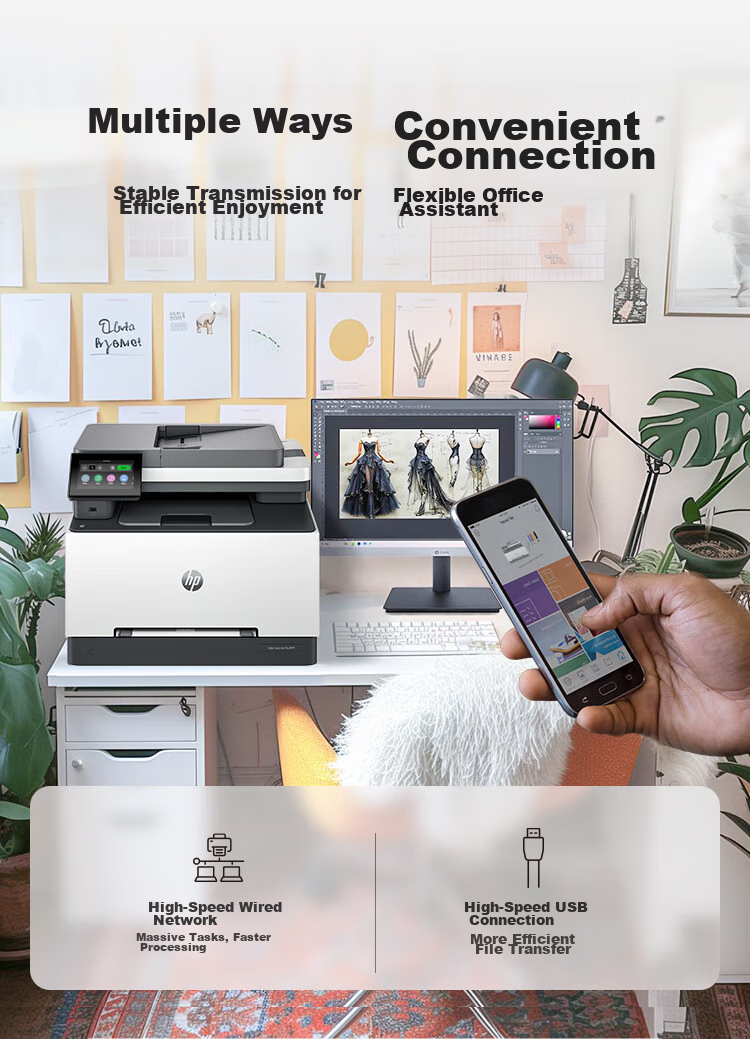 HP 3388fdn Color Multifunction Laser Printer, Home All-In Printer with Print, Copy, Scan And Fax Functions, Duplex Four-In Printer, Automatic Paper Feeding And Document Delivery 5