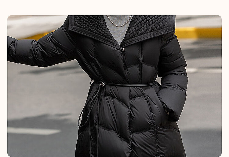 Dme [400T Spring Yarn] Winter Lightweight 90% Duck Down, Large Lapel, Wrinkle-Resistant, Adjustable Waist, Women's down Jacket 4