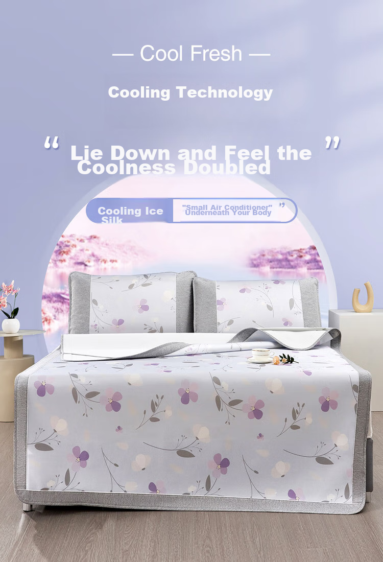 Laoxijiang Cooling Ice Silk Mat Set, Single Person Two Pieces, 90*200 Cm, Summer Floral Pattern [Machine Washable] 1