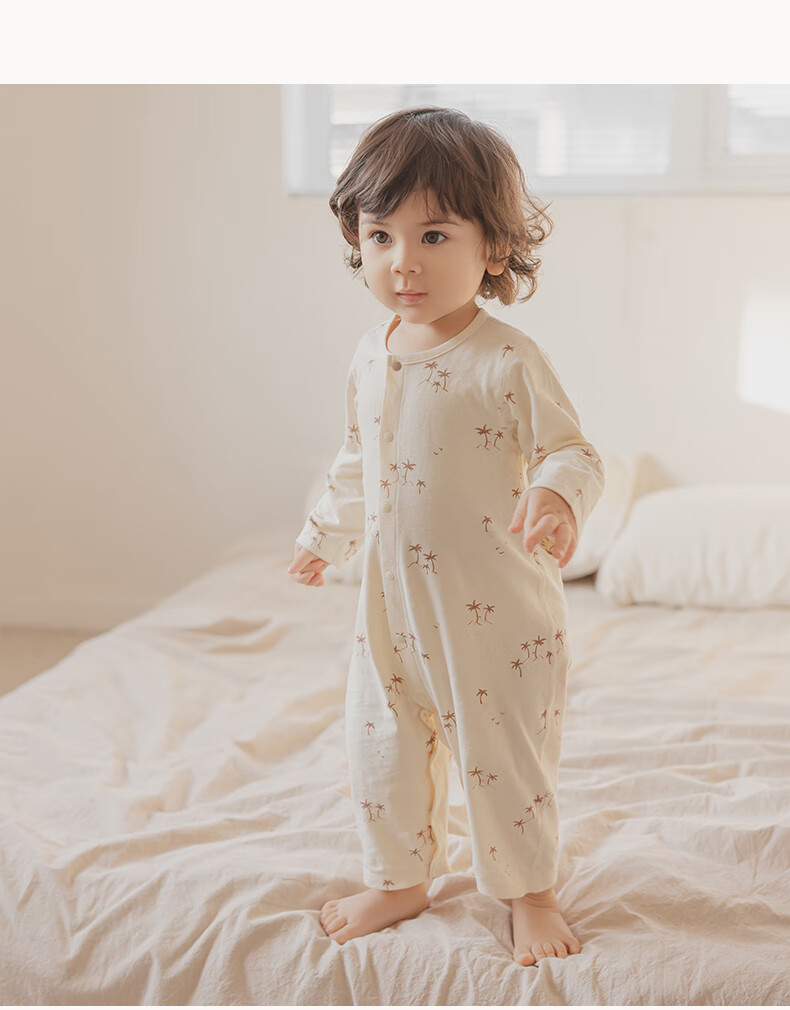 Guaiqi Bear Unisex Baby Pure Cotton Romper Summer Long Sleeve Air Conditioning Suit Newborn Spring Autumn Pajamas Thin Jumpsuit 12