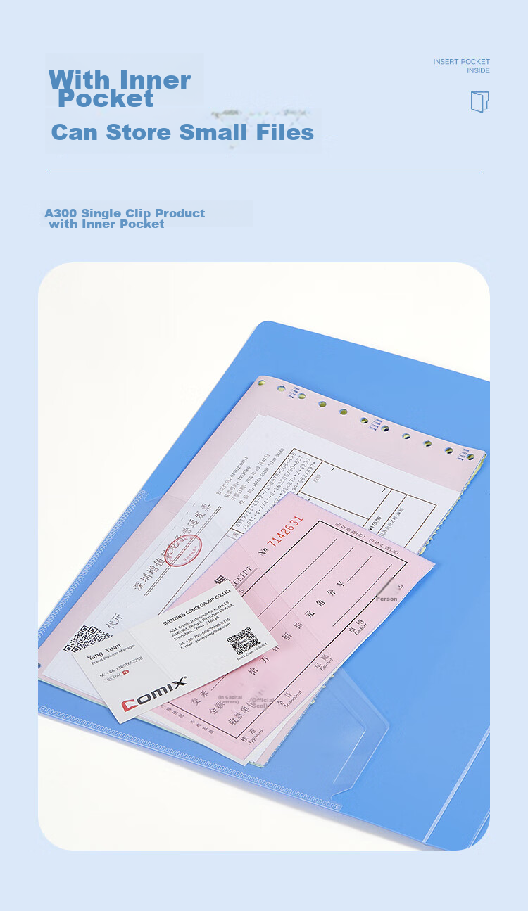 COMIX A4 File Folder/document Holder/single Spring Clip, Blue, Office Stationery A300 3