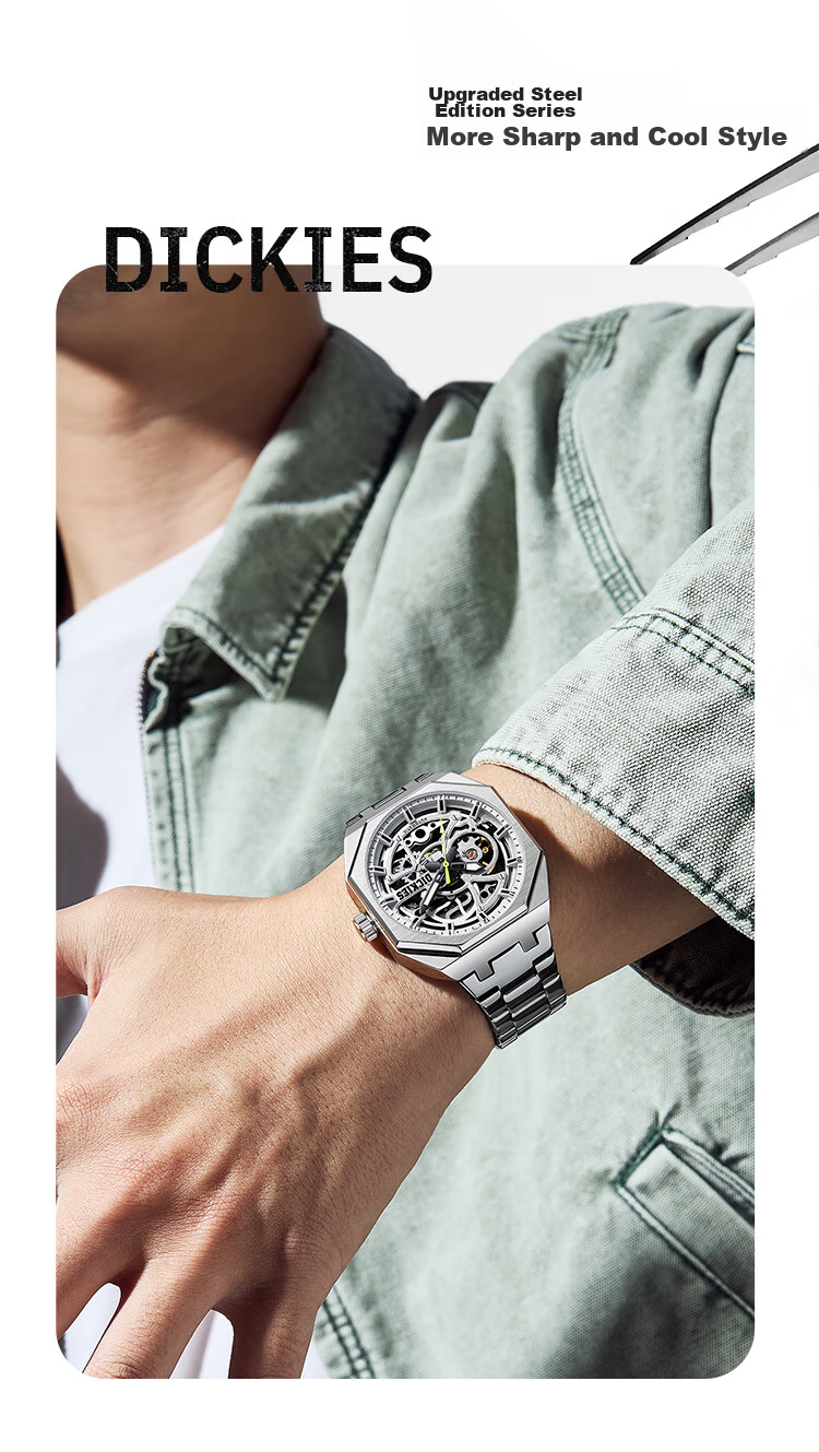Dickies Men's Mechanical Skeleton Watch with Luminous Hands, Fashionable Mechanical Timepiece Gift, New Model CL-549 for 2026, Gree 6