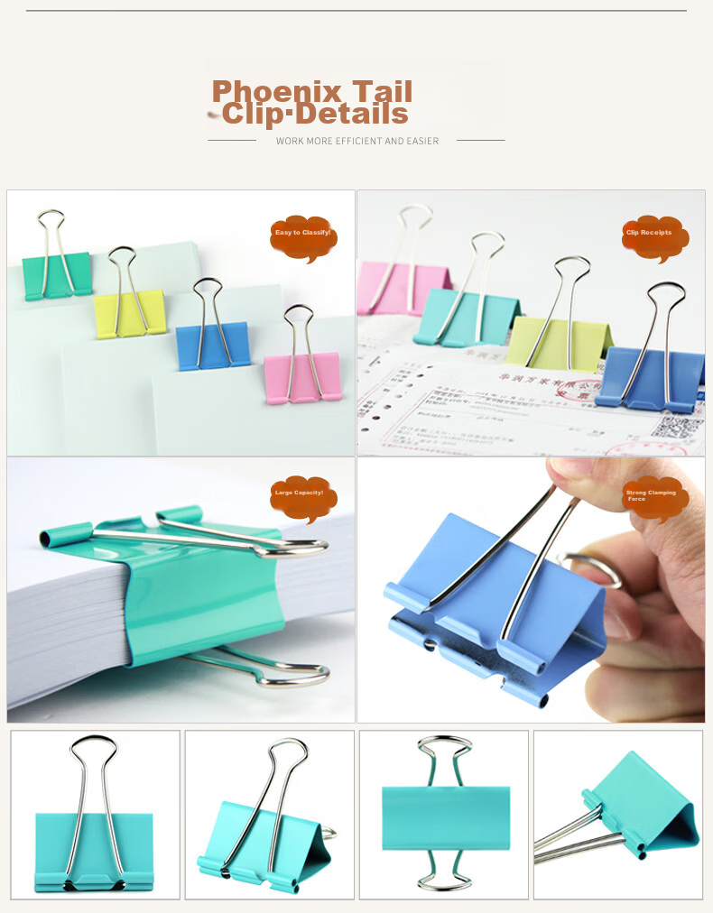 Jindeli (KINARY) 40 Pieces, 25mm Colored Binder Clips, Durable Long Tail Clips, #4 Metal Binder Clips, Document Clips, Office Supplies, TD1054 7