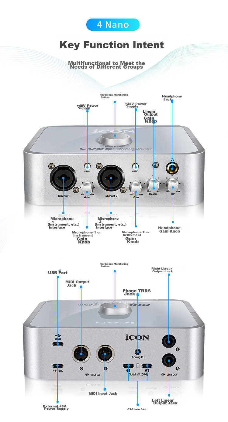 Aiken ICON 4nano Sound Card, Computer Sound Card for Live Streaming Equipment, Live Streaming Sound Card for Streamers, Shouting, Performances, Recording, Voice Acting, Chatting, Karaoke Singing, Specialized Sound Card for Debugging 9
