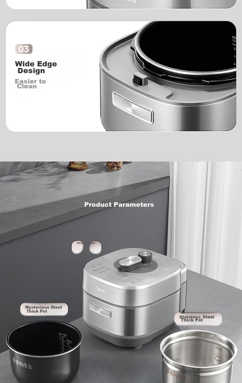 Midea 0 Coating Electric Pressure Cooker, 5L Large Capacity, Home Use, Quick Tendering Sensation, Dual Inner Pot, IH Fully Automatic Intelligent Reservation, Soup Cooking, Rice Cooking, Electric Rice Cooker, High-Pressure Cooker S5177K 19