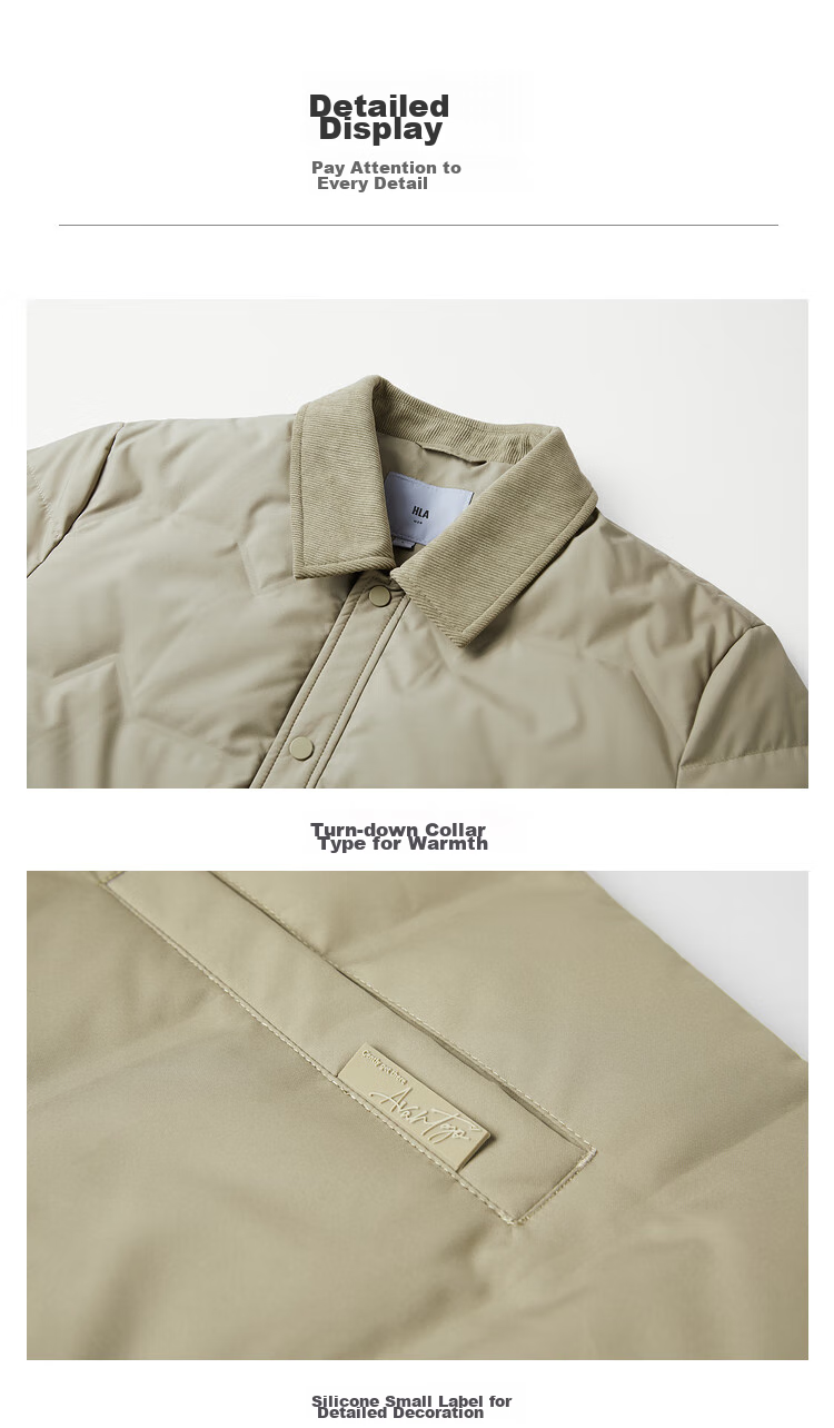 HLA Lightweight down Jacket for Men, Light Business Fashion Lapel Collar, 90% Down Coat for Men in Winter Seaso 24