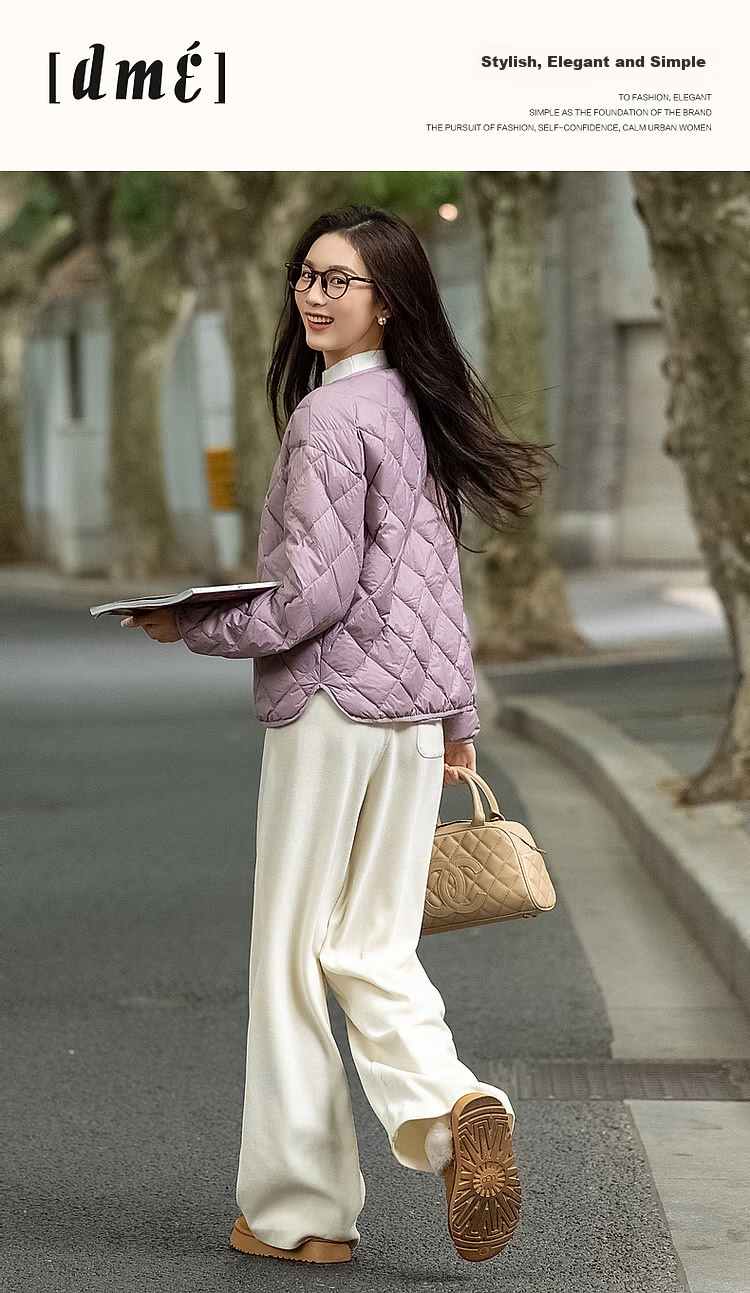 Dme [Lightweight And Warm] Winter Luxury 90% Duck Down Round Neck Long Sleeve Slim-Fit Women's down Jacket 1