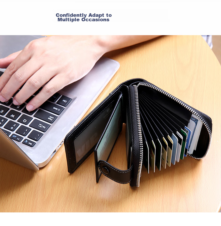 GOLF Top-Grain Leather Men's Card Holder, Multifunctional Driver's License/ID Card Holder, Large Capacity Document Case, Gift for Men, Business Card Holder, Coin Purse, 5V328451J Black 3